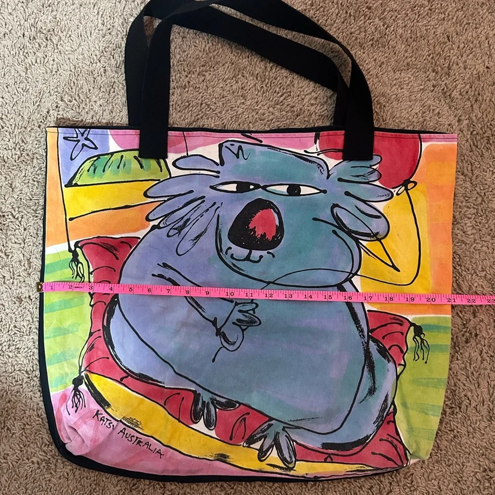 Katsui Studio Australia Hand-Painted Canvas‎ Tote Bag Blue Yellow Red Koala Art